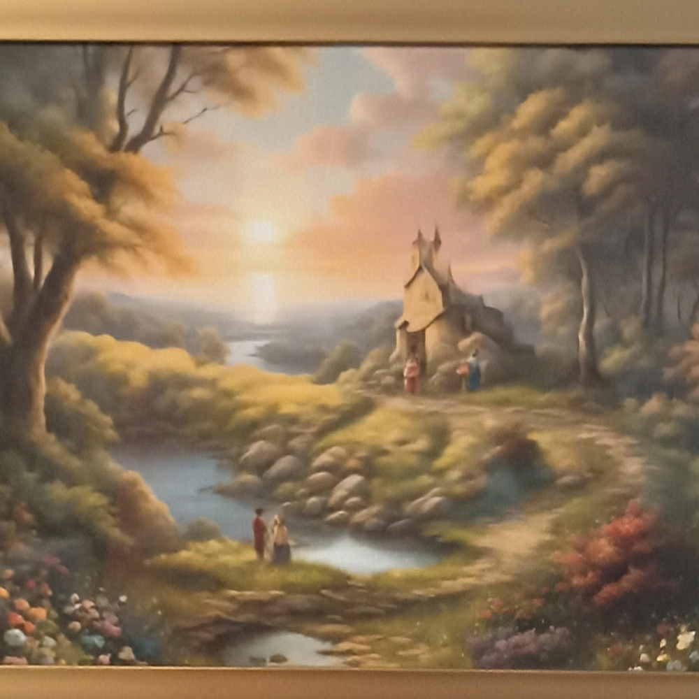 Serene Landscape Art Print with Gold Frame